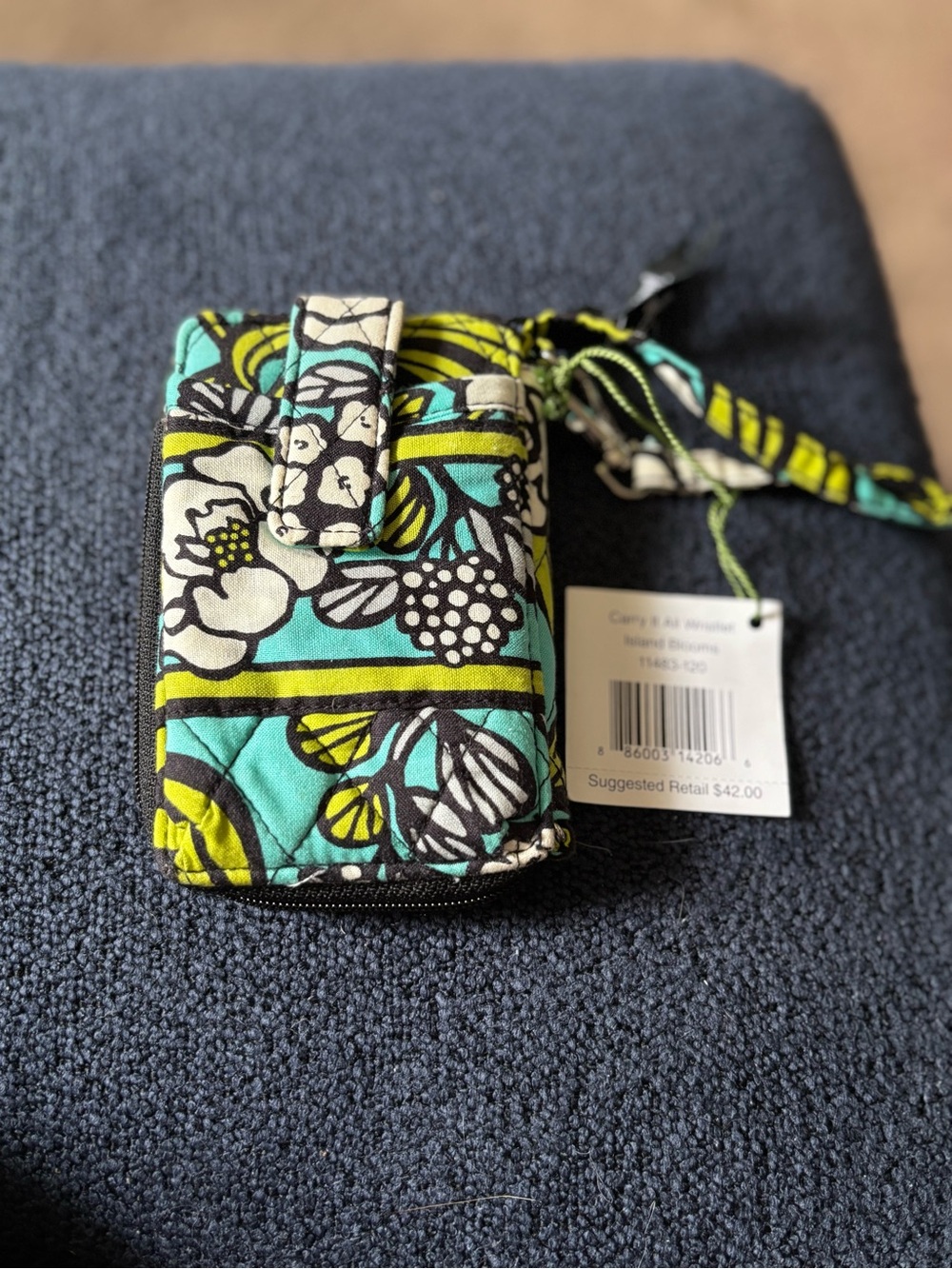 Vera Bradley Quilted Wristlet Phone Case in Turquoise, Lime & Black